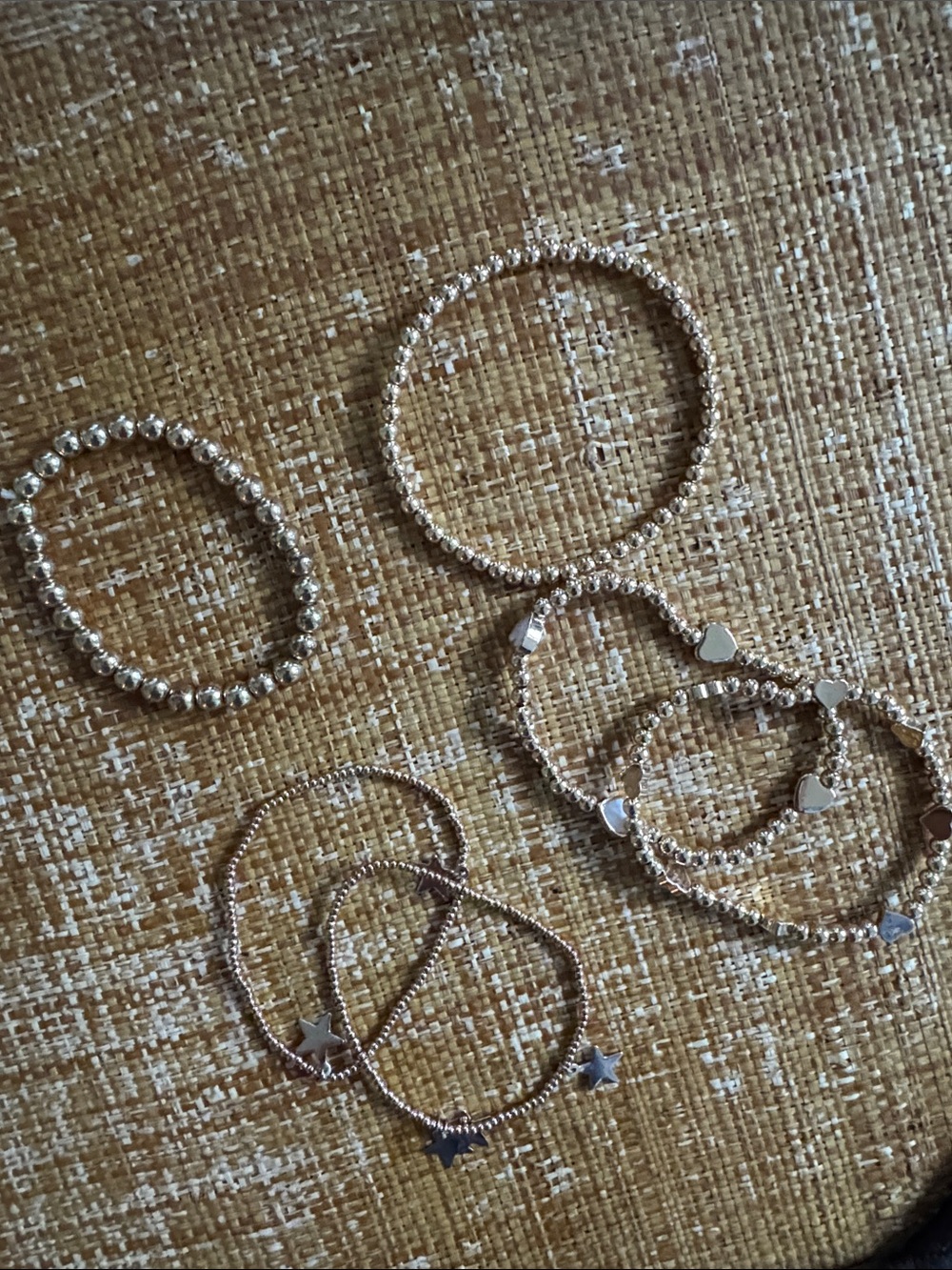 Gold-Tone Beaded Stackable elastic Women's Bracelets - Set of 6
